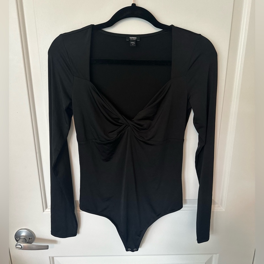 Express Black Fitted Long Sleeve Bodysuit, Women’s Medium